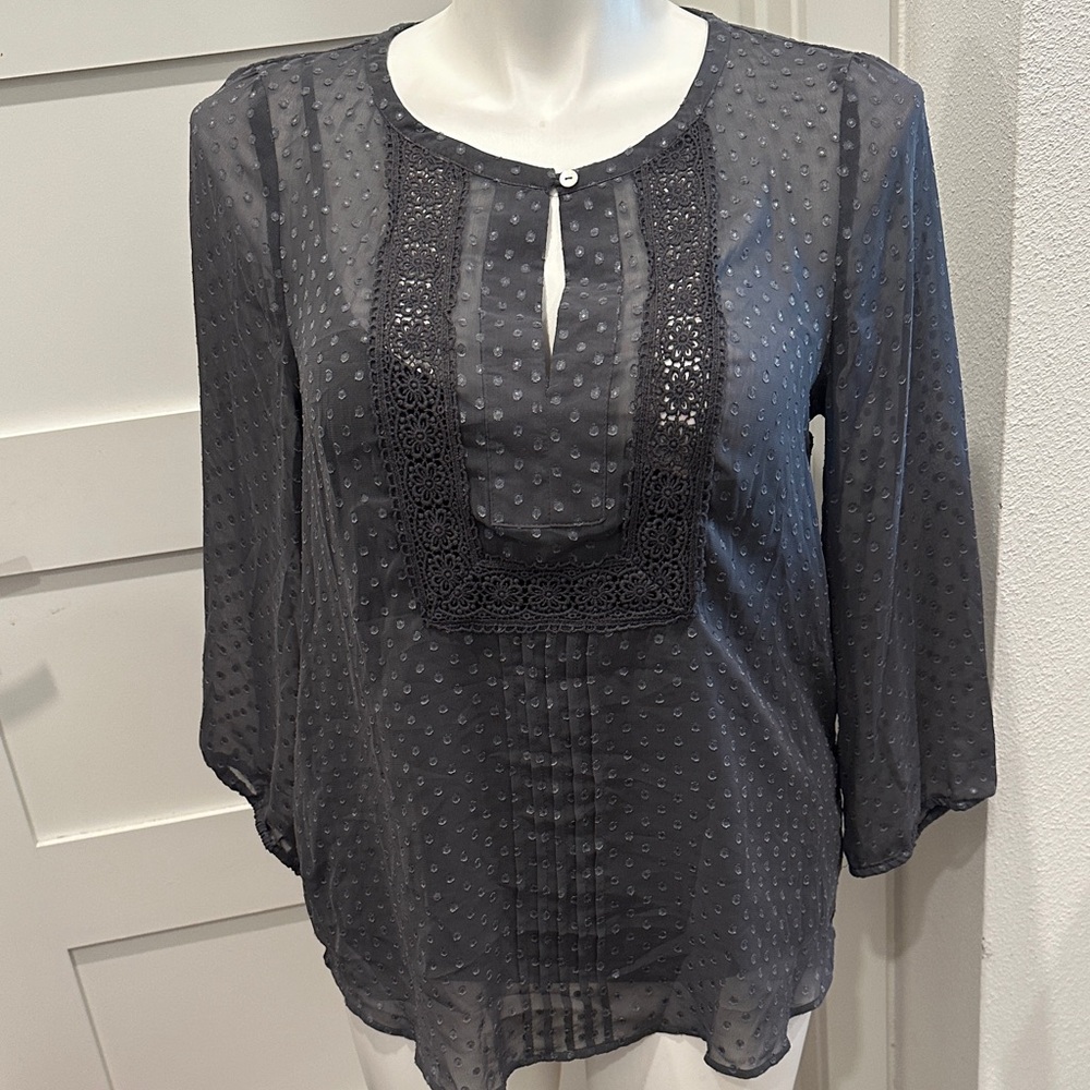 Daniel Rainn Charcoal Blouse with Lace Panel